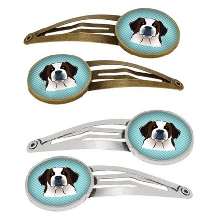 CAROLINES TREASURES Checkerboard Blue Saint Bernard Barrettes Hair Clips, Set of 4, 4PK BB1184HCS4